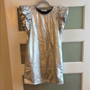 Silver Dress with Ruffle Sleeves